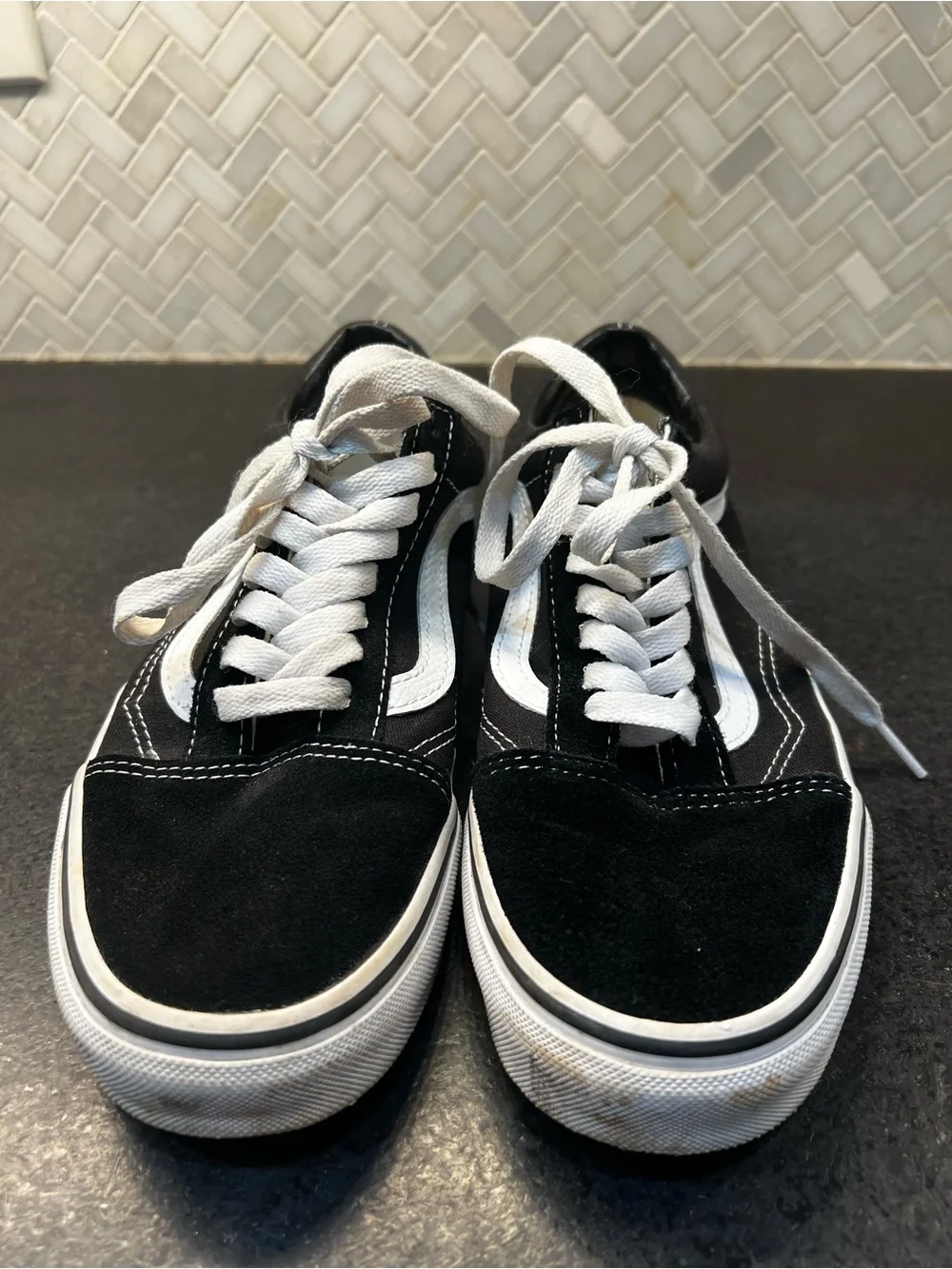Vans Black and White Old Skool Low-Top Skate Sneakers
